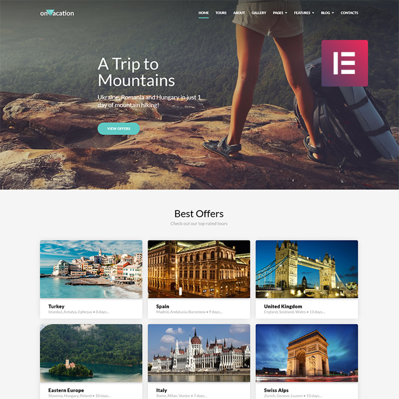 OnVacation - Travel Company Elementor WordPress Theme